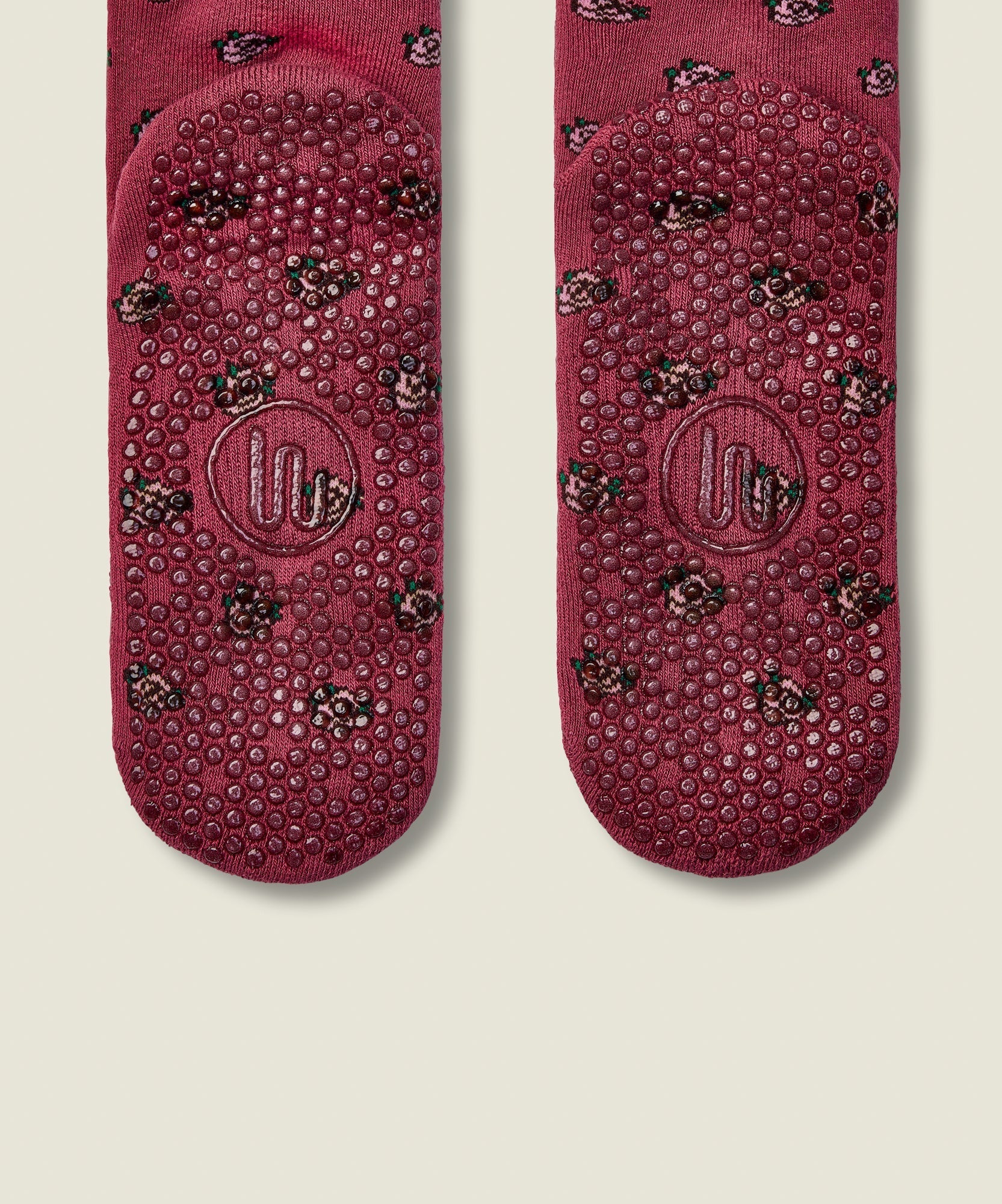 Quarter Crew Non Slip Grip Socks - Wild Rose Berry