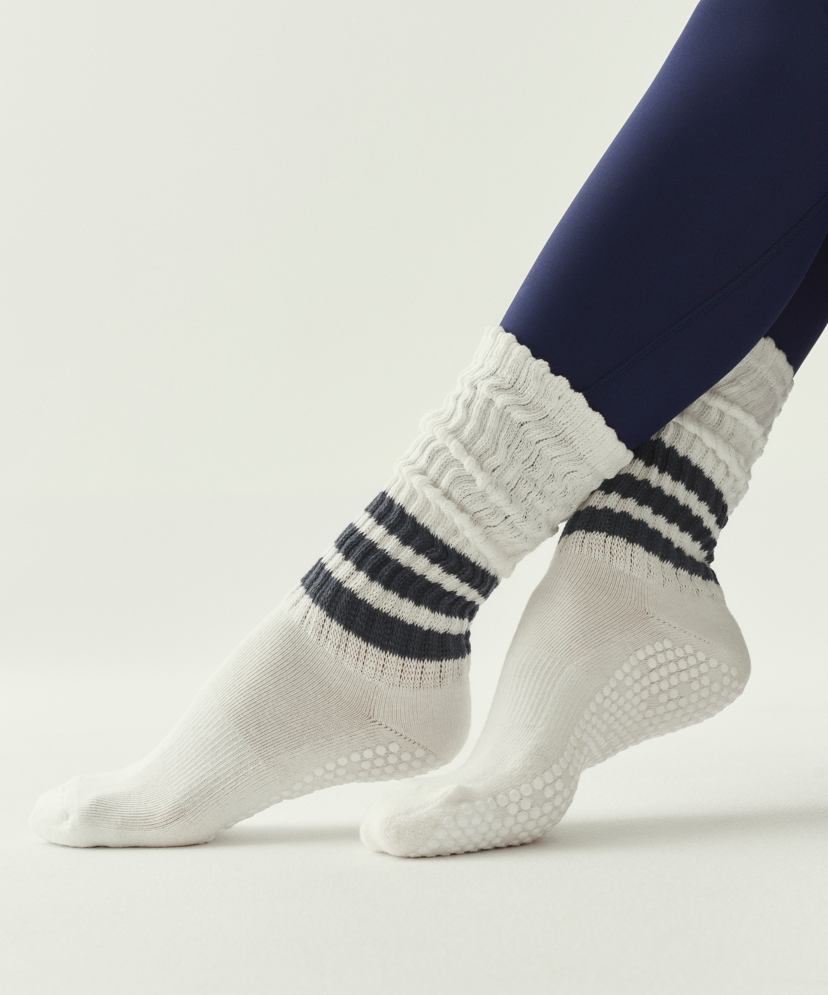 Scrunch Non Slip Grip Socks - French Navy Stripe High