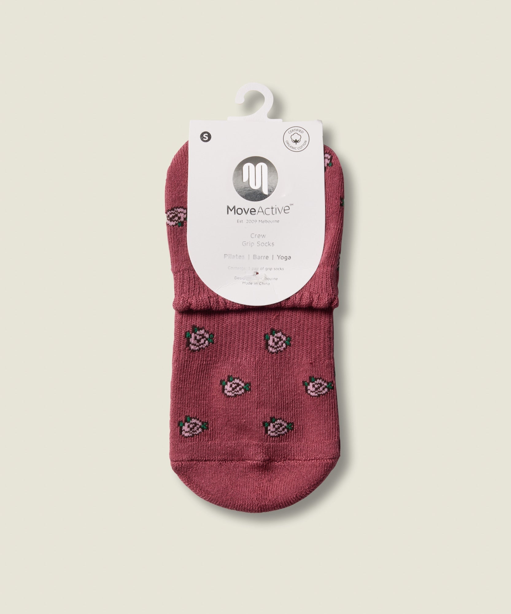 Quarter Crew Non Slip Grip Socks - Wild Rose Berry